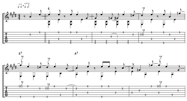 Brian Setzer on rockabilly picking using open chords Tab part 1: With your picking hand, gently mute the bass strings but leave the top strings to ring. When the thumb pattern is second nature, figure out whether the melody notes fall on a bass note or between them. Any tricky bars should be practised individually before moving on. Which fingers are used for the melody notes is entirely a matter of personal choice, so whatever feels comfortable to you is fine.